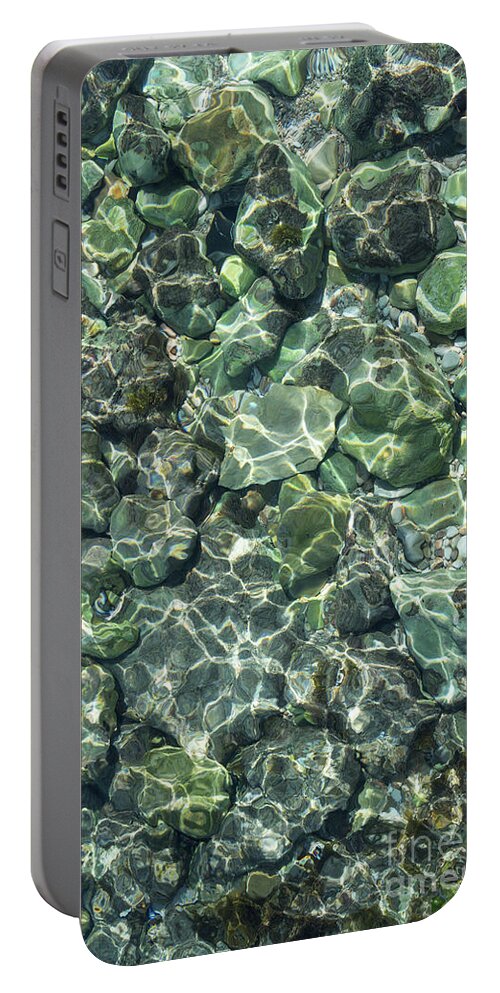 Sea Water Portable Battery Charger featuring the photograph Teal sea water and reflections of sunlight by Adriana Mueller