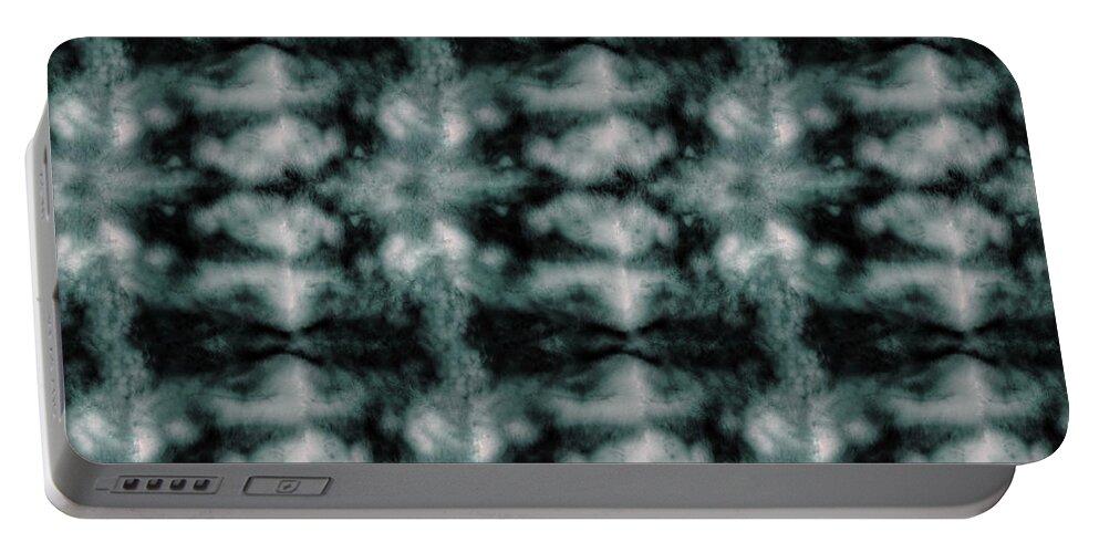Shibori Portable Battery Charger featuring the digital art Teal Shibori Dyed Pattern by Sand And Chi