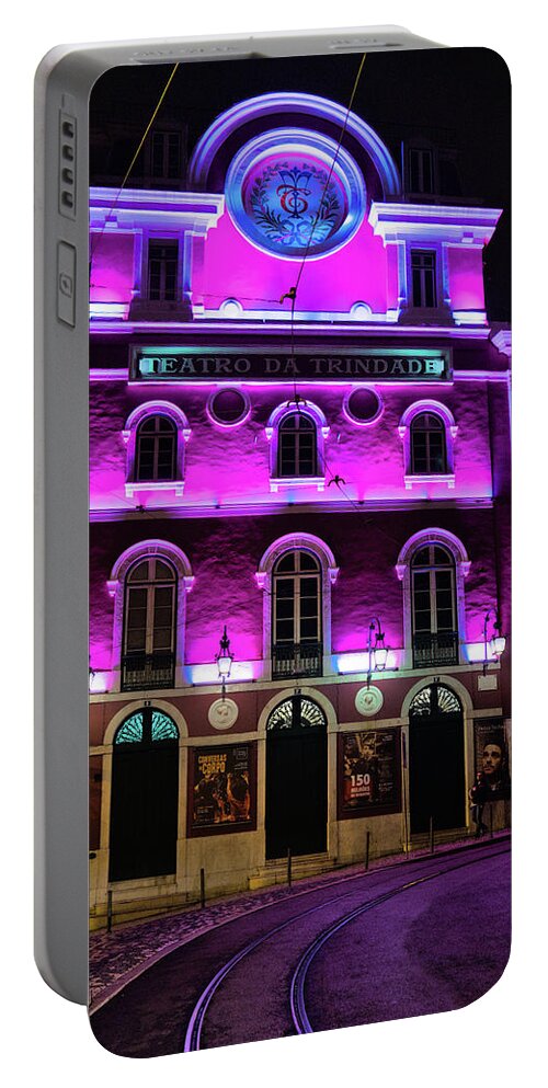 Lisbon Portable Battery Charger featuring the photograph Teatro da Trindade at Night in Lisbon by Angelo DeVal