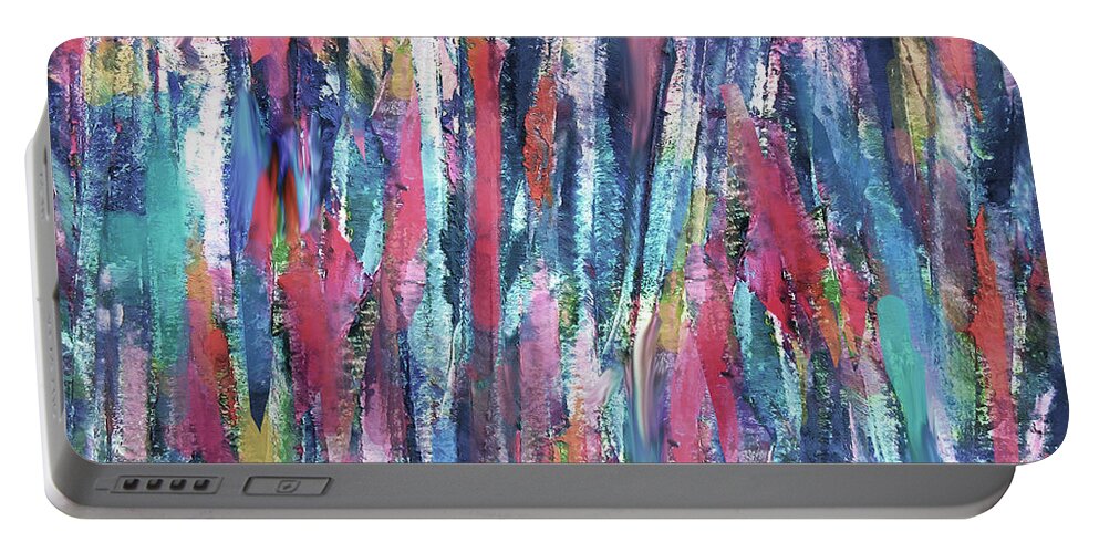 Colorful Abstract Portable Battery Charger featuring the painting Technicolor Rain by Jean Batzell Fitzgerald