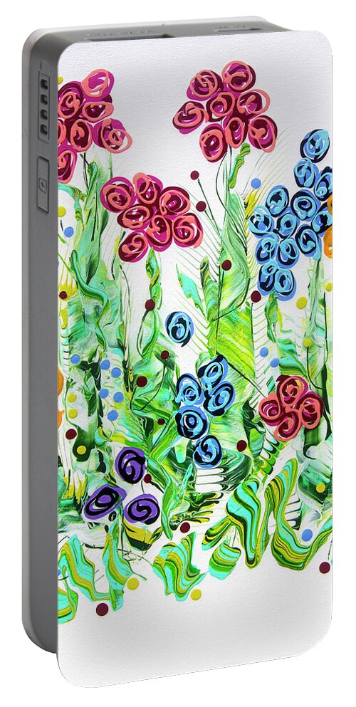 Floral Painting Portable Battery Charger featuring the painting Tecora's Garden by Jane Arlyn Crabtree