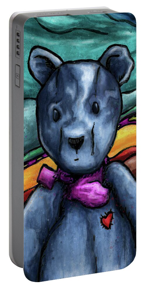 Teddy Bear Portable Battery Charger featuring the painting Teddies couple on stormy landscape, Teddy bears by Nadia CHEVREL