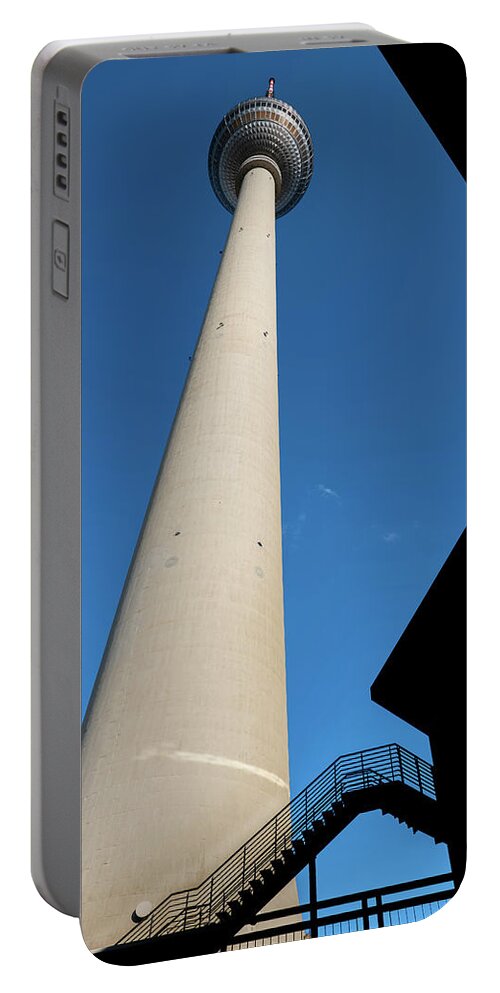 Television Portable Battery Charger featuring the photograph Television Tower Abstract View In Berlin by Artur Bogacki