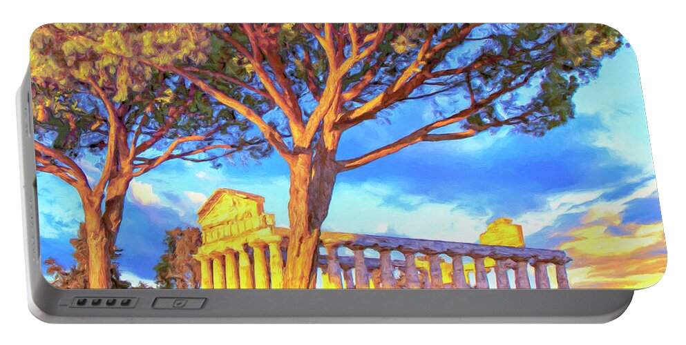 Roman Portable Battery Charger featuring the painting Temple of Athena - Campania Italy by Dominic Piperata