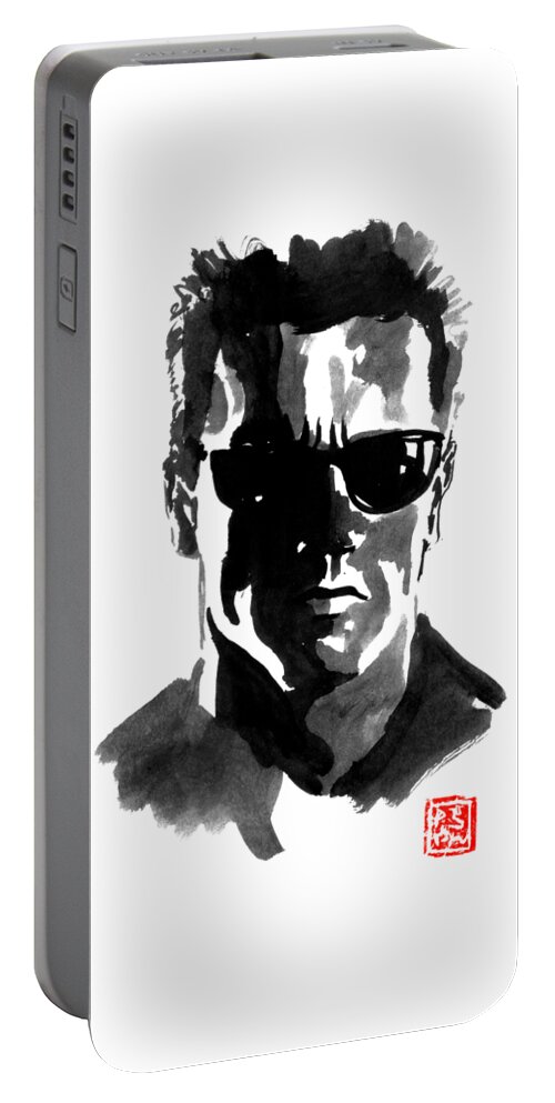 Terminator Portable Battery Charger featuring the painting Terminator by Pechane Sumie
