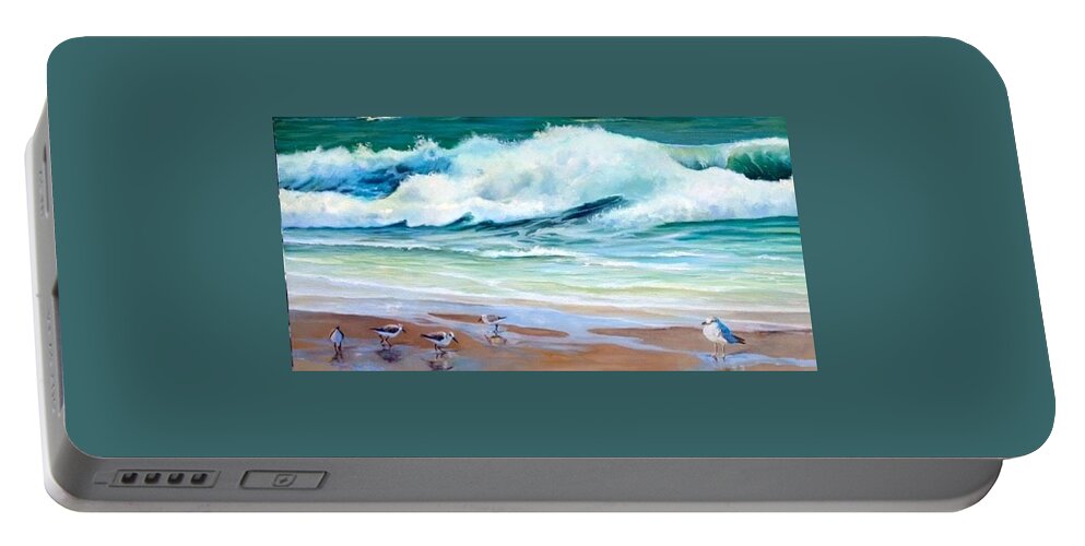 Sand Pipers Portable Battery Charger featuring the painting Tern Around by Judy Rixom
