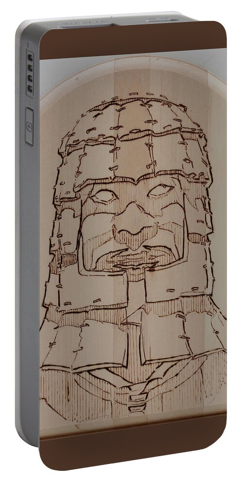 Pyrography Portable Battery Charger featuring the pyrography Terracotta Warrior - Unearthed by Sean Connolly
