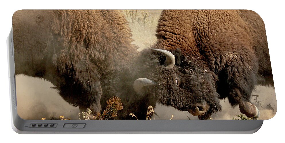 Buffalo Portable Battery Charger featuring the photograph Test of Strength by Jack Bell