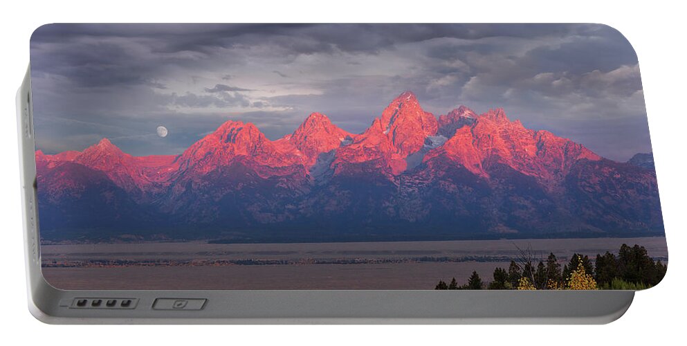 Tetons Portable Battery Charger featuring the photograph Teton Moonset by Kathleen Bishop