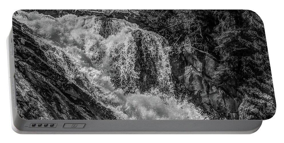 Black And White Portable Battery Charger featuring the photograph Teton Waterfall by Nathan Wasylewski