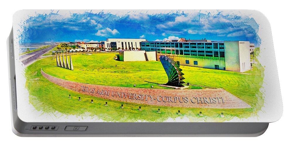 Texas A&m University-corpus Christi Portable Battery Charger featuring the digital art Texas AM University-Corpus Christi - watercolor painting by Nicko Prints