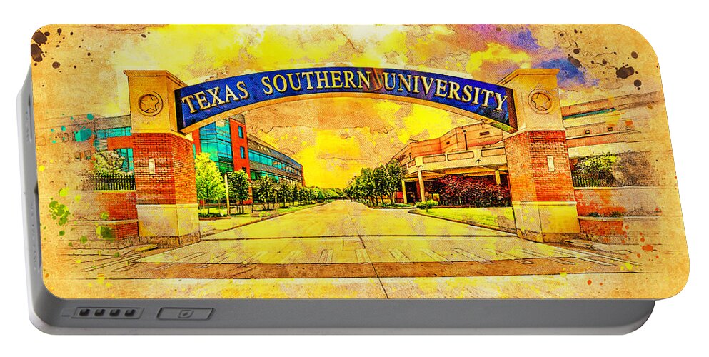 Texas Southern University Portable Battery Charger featuring the digital art Texas Southern University in Houston, Texas - digital painting by Nicko Prints