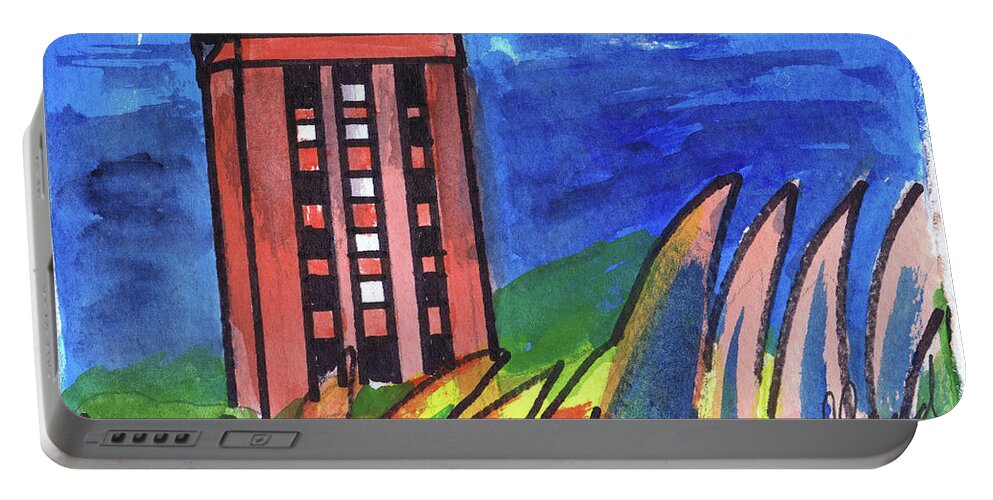 Ut Tower Portable Battery Charger featuring the painting Texas UT Tower by Genevieve Holland