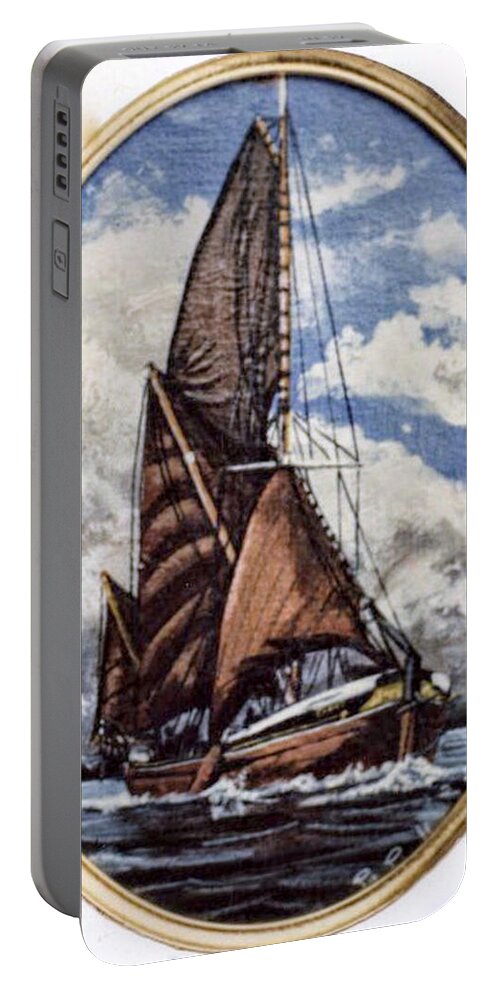 Oval Portable Battery Charger featuring the painting Thames Sailing Barge Cabby In Oval Frame by Mackenzie Moulton