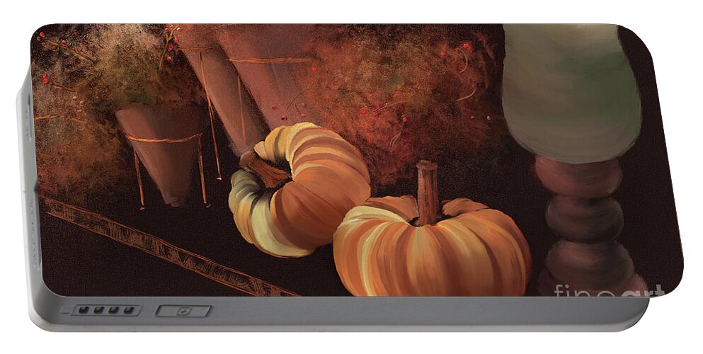 Autumn Portable Battery Charger featuring the digital art Thanksgiving Day by Lois Bryan