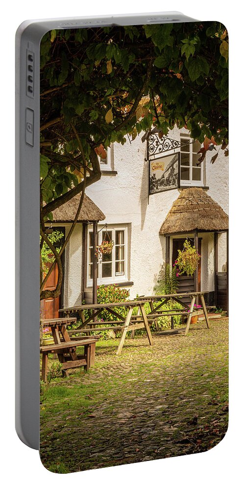 England Portable Battery Charger featuring the photograph Thatched pub garden in Lustleigh in Devon by Steven Heap