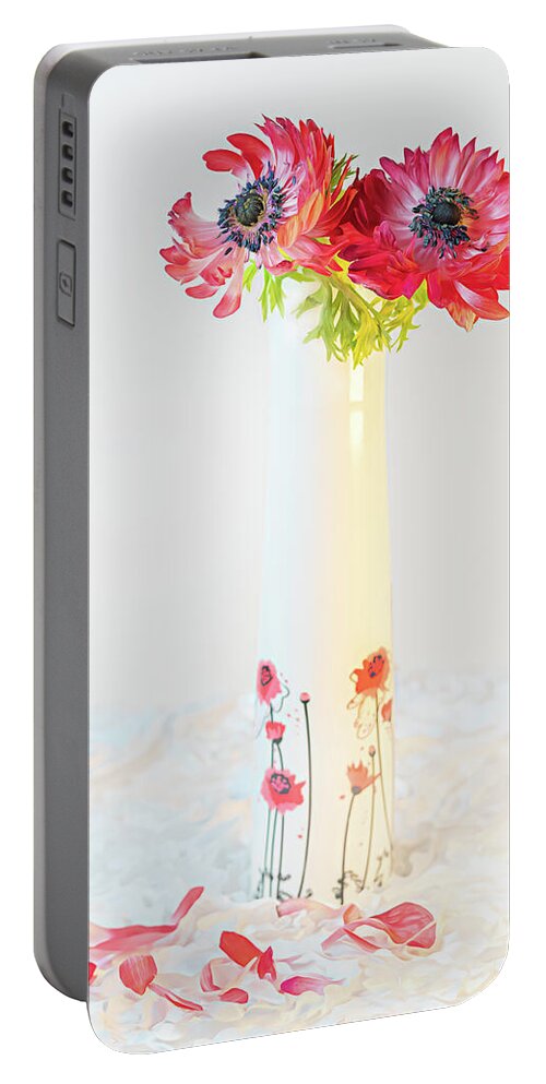 Red Portable Battery Charger featuring the photograph The Anemone Couple - Together Forever by Sylvia Goldkranz