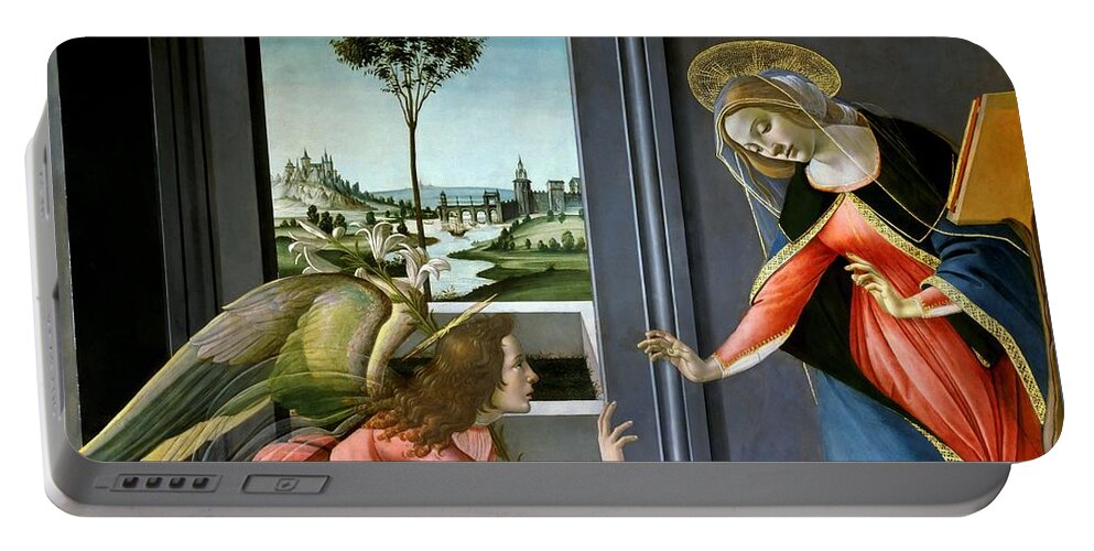 Botticelli Annunciation 1481 Portable Battery Charger featuring the painting The Annunciation 1489 by Sandro Botticelli