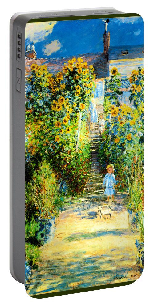 Claude Monet Portable Battery Charger featuring the painting The Artists Garden at Vetheuil 1880 by Claude Monet