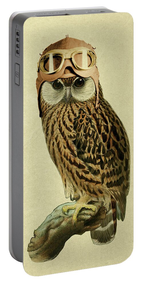 Owl Portable Battery Charger featuring the digital art The Aviator by Madame Memento