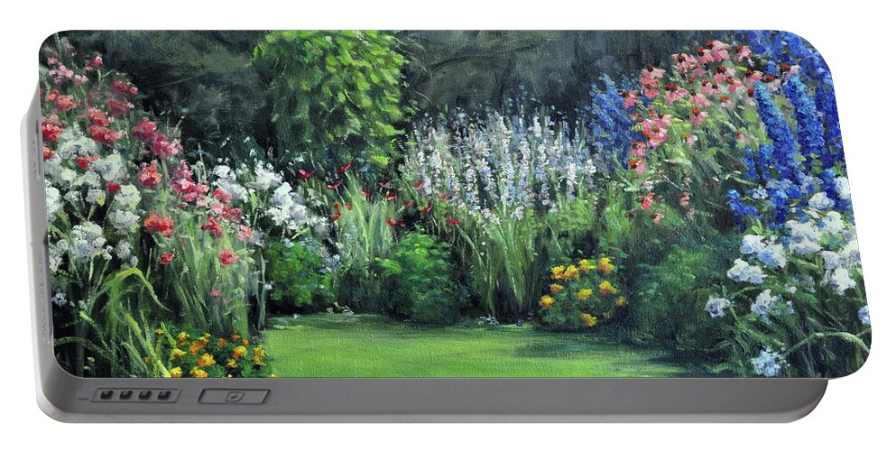 Garden Portable Battery Charger featuring the painting The Backyard Garden by Rick Hansen