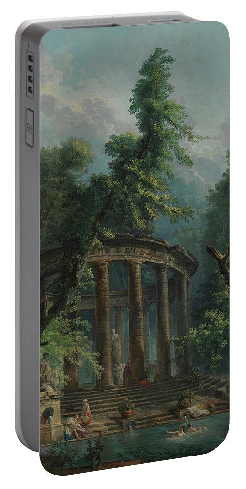 French Painters Portable Battery Charger featuring the painting The Bathing Pool, 1780 by Hubert Robert
