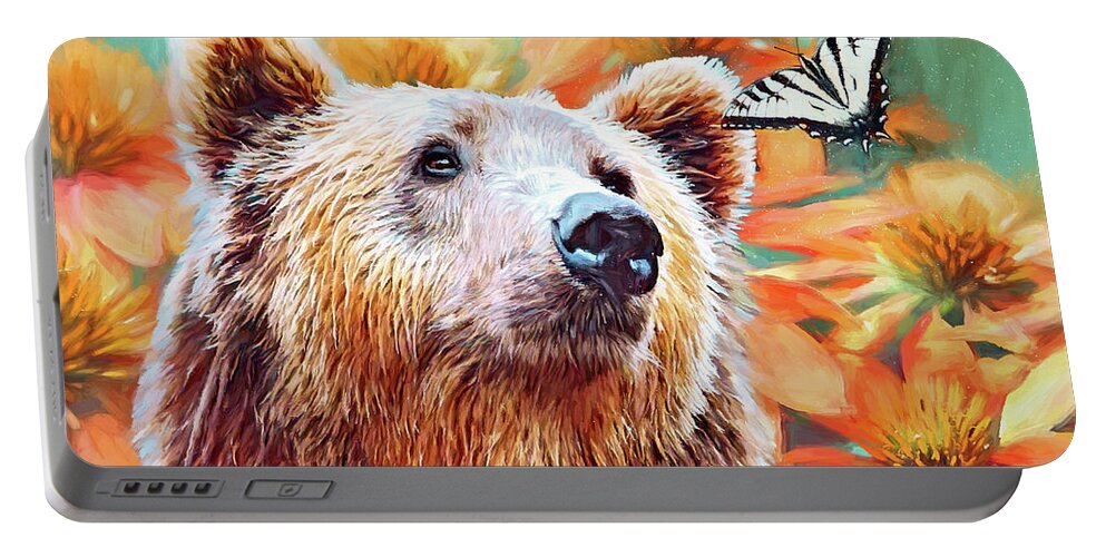 Bear Portable Battery Charger featuring the painting The Bear And The Butterfly by Tina LeCour