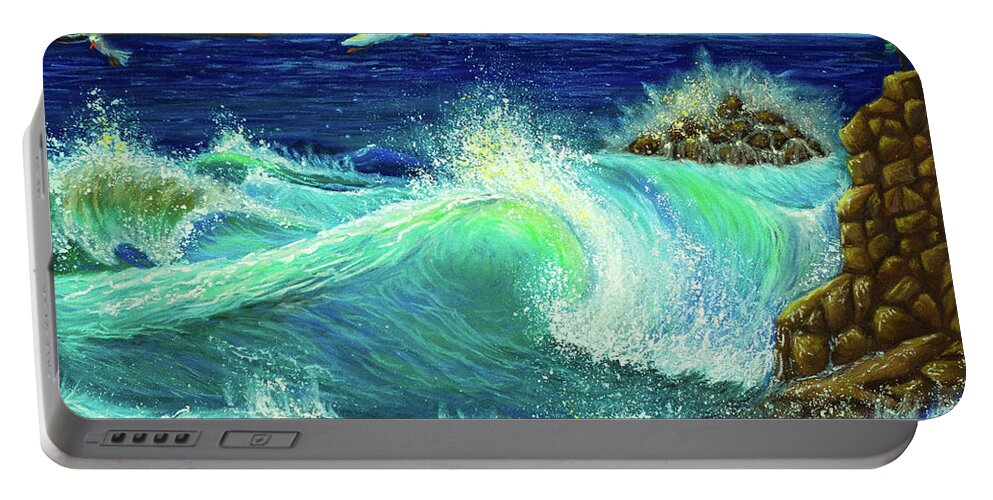 Seascape Portable Battery Charger featuring the painting The Beauty of a fearless fall by Sudakshina Bhattacharya
