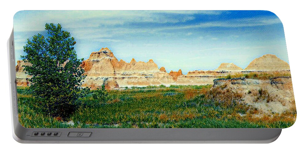 Badlands National Park Portable Battery Charger featuring the mixed media The Beauty of the Badlands National Park by Ally White