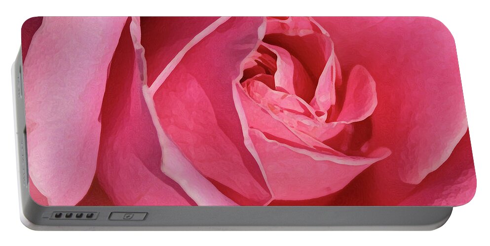 Rose; Roses; Flowers; Flower; Floral; Flora; Pink; Pink Rose; Pink Flowers; Digital Art; Photography; Painting; Simple; Decorative; Décor; Macro; Close-up Portable Battery Charger featuring the photograph The Beauty of the Rose by Tina Uihlein