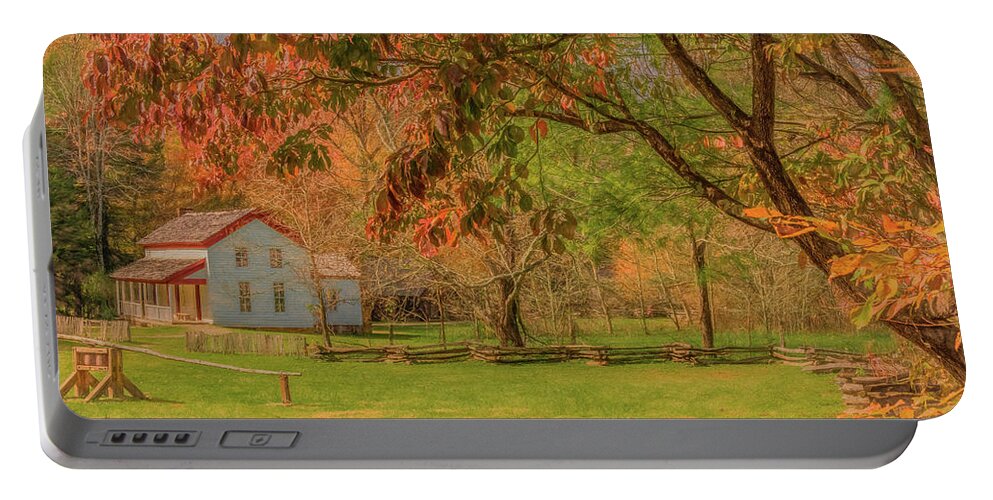 Cades Cove Portable Battery Charger featuring the photograph The Becky Cable Place in Autumn by Marcy Wielfaert