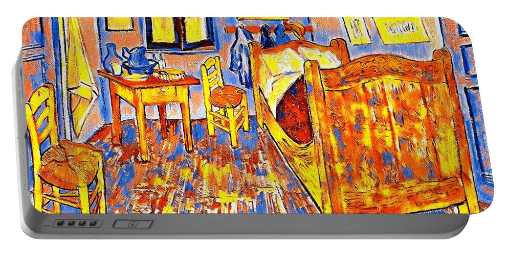 Bedroom In Arles Portable Battery Charger featuring the digital art The Bedroom in Arles by van Gogh - colorful digital recreation by Nicko Prints