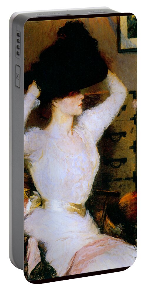 Benson Portable Battery Charger featuring the painting The Black Hat 1904 by Frank Benson
