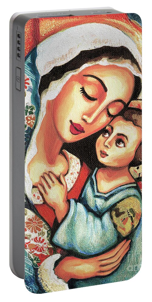 Mother And Child Portable Battery Charger featuring the painting The Blessed Mother by Eva Campbell