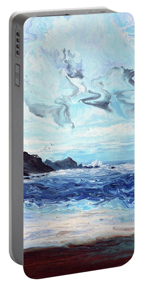 Oregon Portable Battery Charger featuring the painting The Bluffs of Ona Beach by Laura Iverson