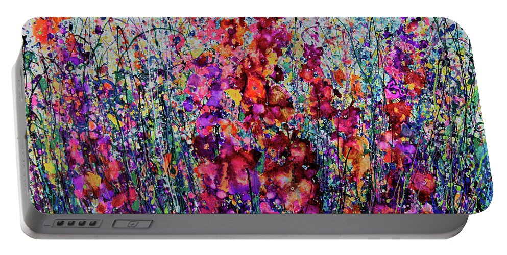 Inhale Love Portable Battery Charger featuring the painting The Breath of Summer Abstract by Lena Owens - OLena Art Vibrant Palette Knife and Graphic Design