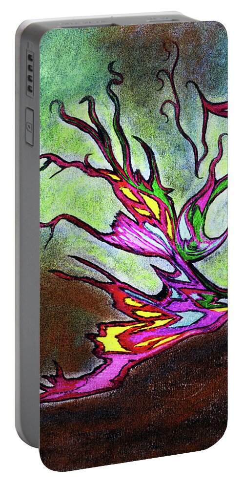 Tree Portable Battery Charger featuring the mixed media The Burning Tree by Melinda Firestone-White