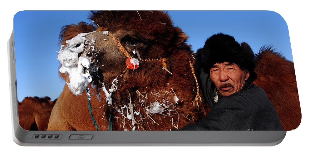 The Camel Has An Owner Portable Battery Charger featuring the photograph The camel has an owner by Elbegzaya Lkhagvasuren