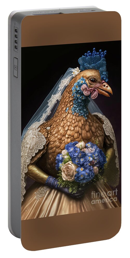 Chicken Portable Battery Charger featuring the digital art The Chicken Bride by Tina LeCour
