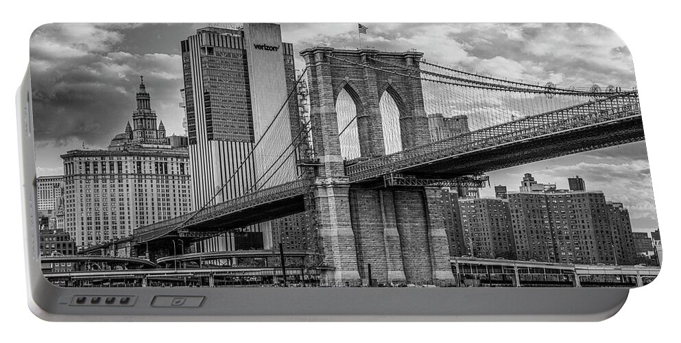  Portable Battery Charger featuring the photograph The City View From Brooklyn, Black and White by Marcy Wielfaert