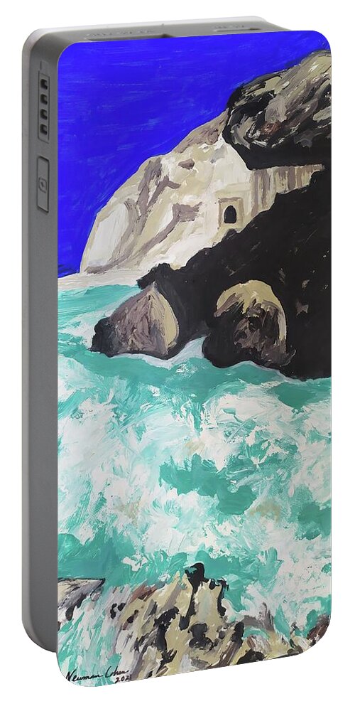 The Cliffs Of Rosh Hanikra Portable Battery Charger featuring the painting The Cliffs of Rosh Hanikra by Esther Newman-Cohen