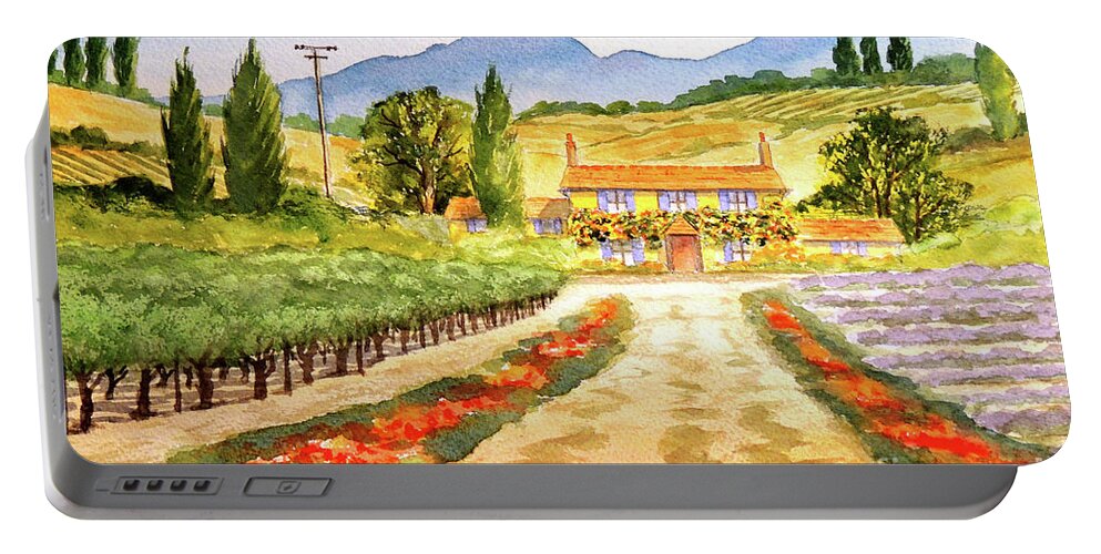 The Colorful Vineyard Portable Battery Charger featuring the painting The Colorful Vineyard Provence France by Bill Holkham