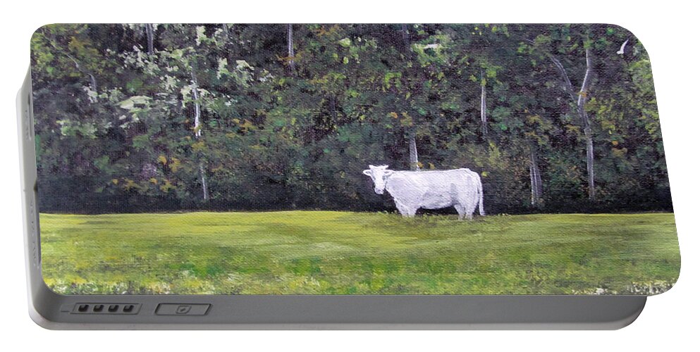 Cow Portable Battery Charger featuring the painting The Cow by Gloria E Barreto-Rodriguez