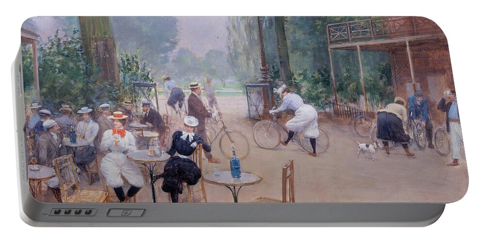19th Century Painters Portable Battery Charger featuring the painting The Cycle Chalet in the Bois de Boulogne by Jean Beraud