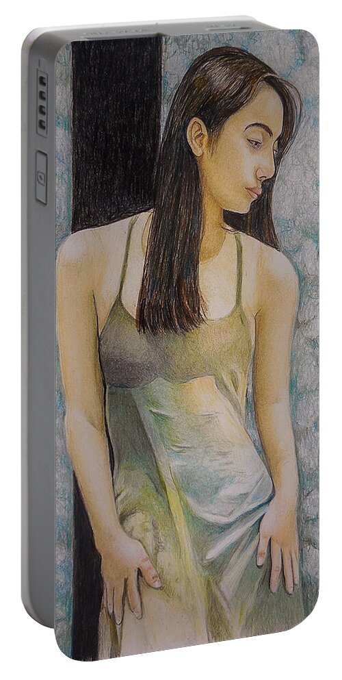 Dancer.girl Portable Battery Charger featuring the drawing The dancer by Tim Ernst