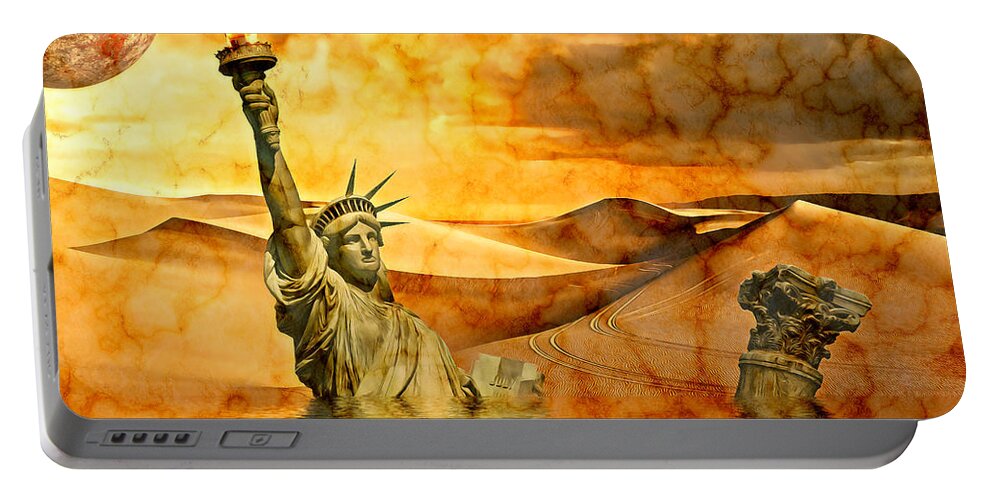 Liberty Portable Battery Charger featuring the digital art The Death of Liberty by Ally White