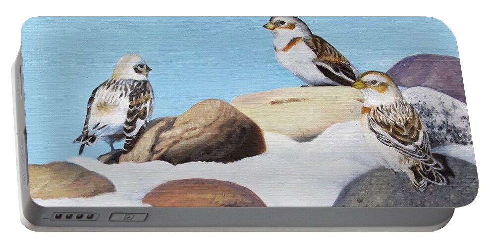 Snow Buntings Portable Battery Charger featuring the painting The Debate by Tammy Taylor