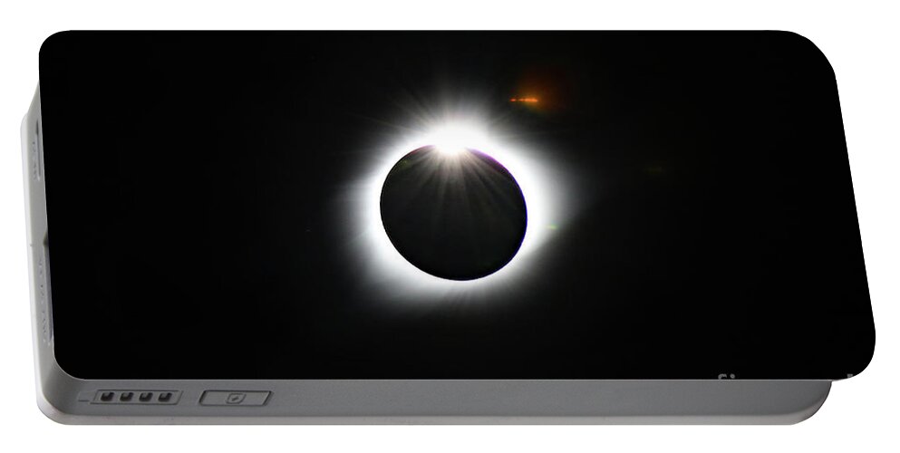 Eclipse; Diamond Ring; Corona; Light Flare; Night; Sky; Portable Battery Charger featuring the photograph The Diamond Ring by Tina Uihlein