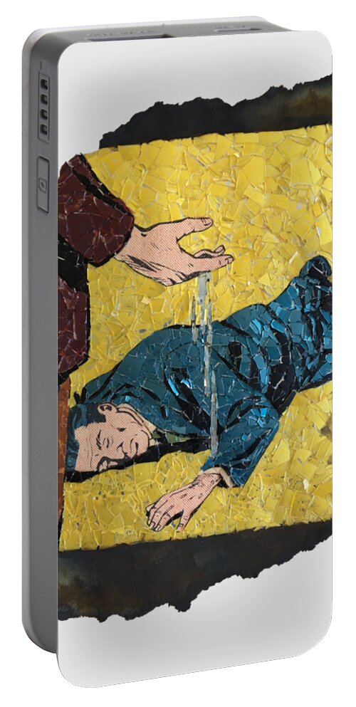 Glass Portable Battery Charger featuring the mixed media The Disk Melts in His Hand by Matthew Lazure
