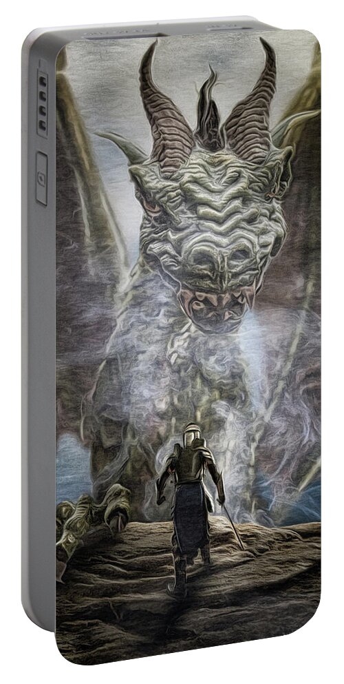 Dragon Portable Battery Charger featuring the digital art The Dragonslayer by Brad Barton